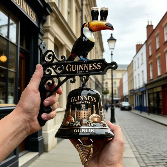 Guinness Brewery Dublin Doorbell Vintage Toucan Irish Stout Home Bar Decor Pub Wall Bell Beer Lover Gift