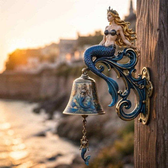 Vintage Mermaid Doorbell Nautical Coastal Home Decor Ocean Fantasy Wall Mounted Bell Beach House Gift
