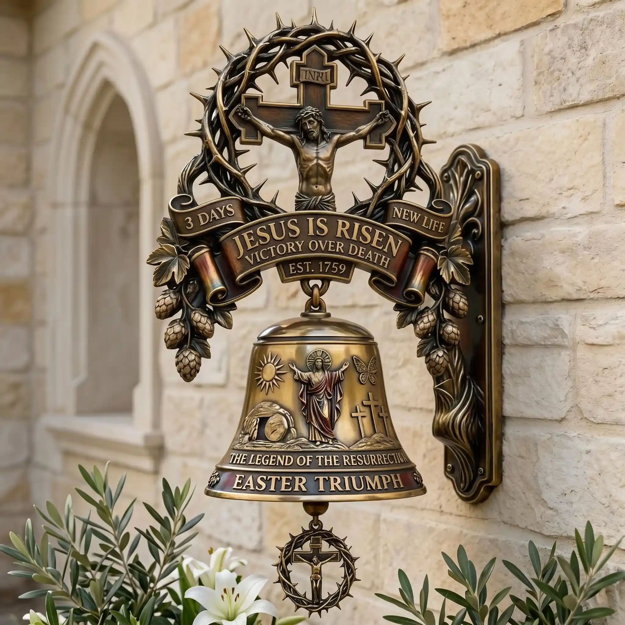 Jesus Is Risen Christian Doorbell Easter Triumph Religious Wall Decor Crown Of Thorns Church Home Bell