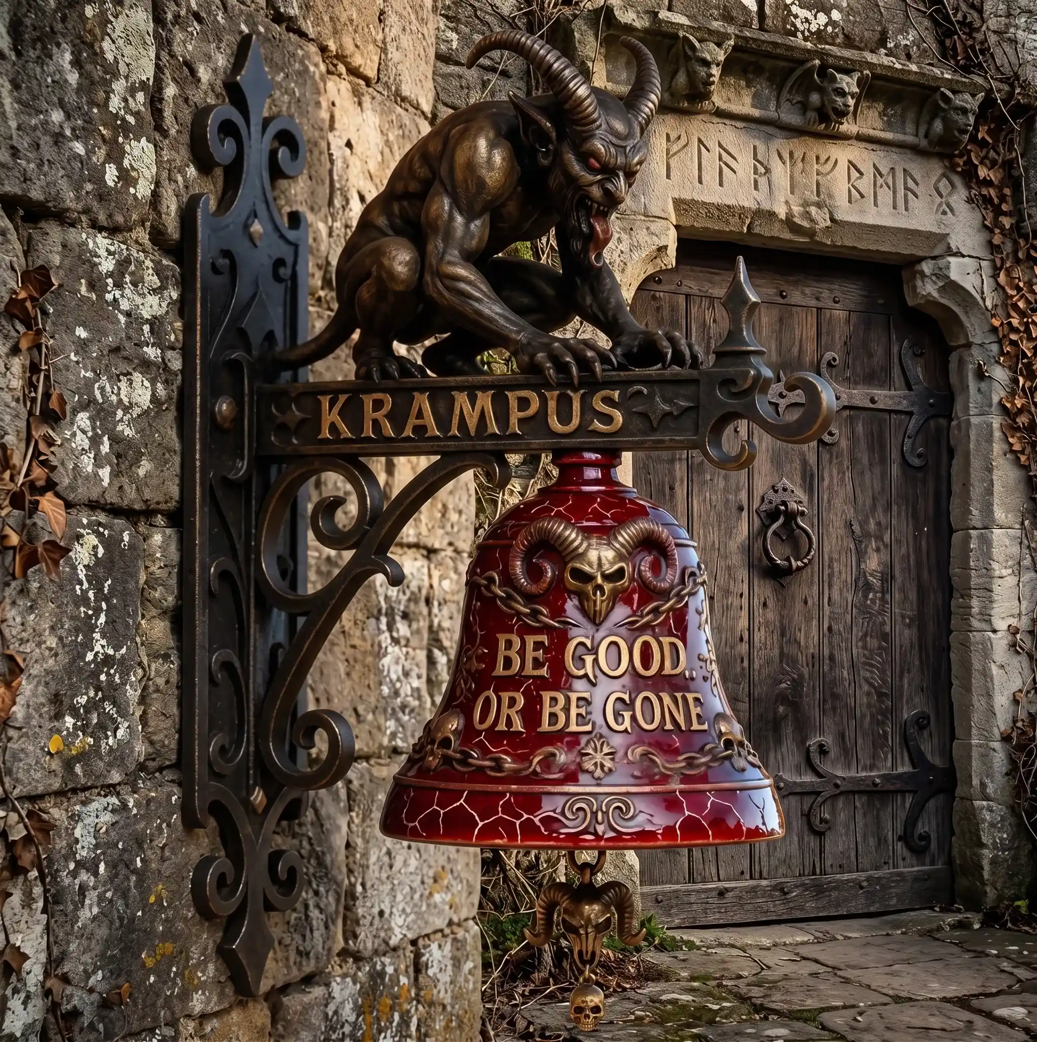 Krampus Gothic Doorbell Be Good Or Be Gone Dark Folklore Home Decor Wall Mounted Monster Bell