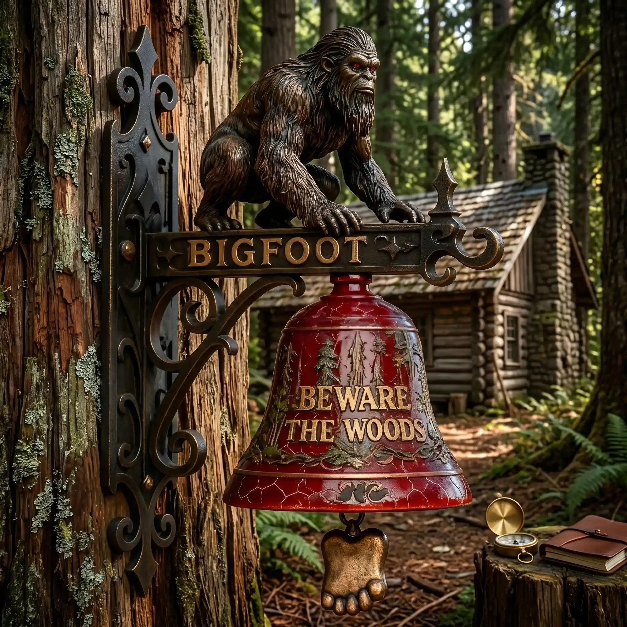 Bigfoot Beware The Woods Doorbell Sasquatch Cryptid Cabin Decor Rustic Wall Mounted Bell